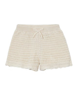 Beige Crochet Shorts With Scalloped Hem