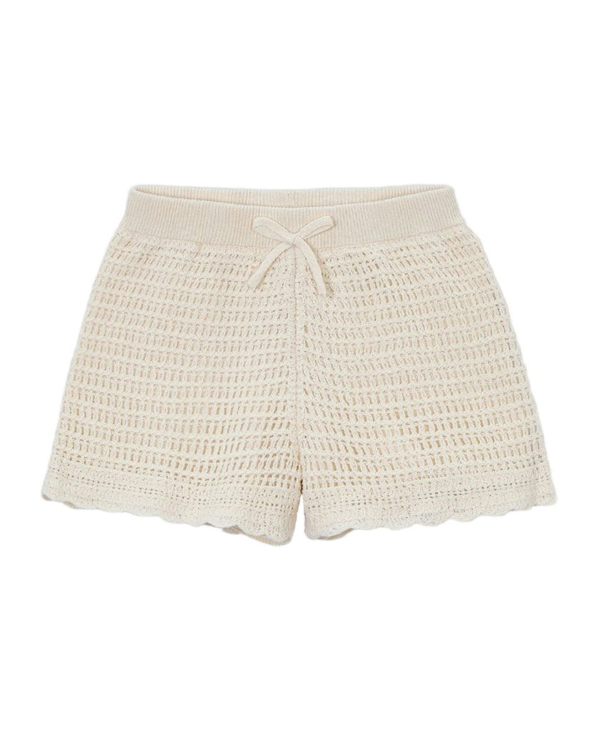 Beige Crochet Shorts With Scalloped Hem