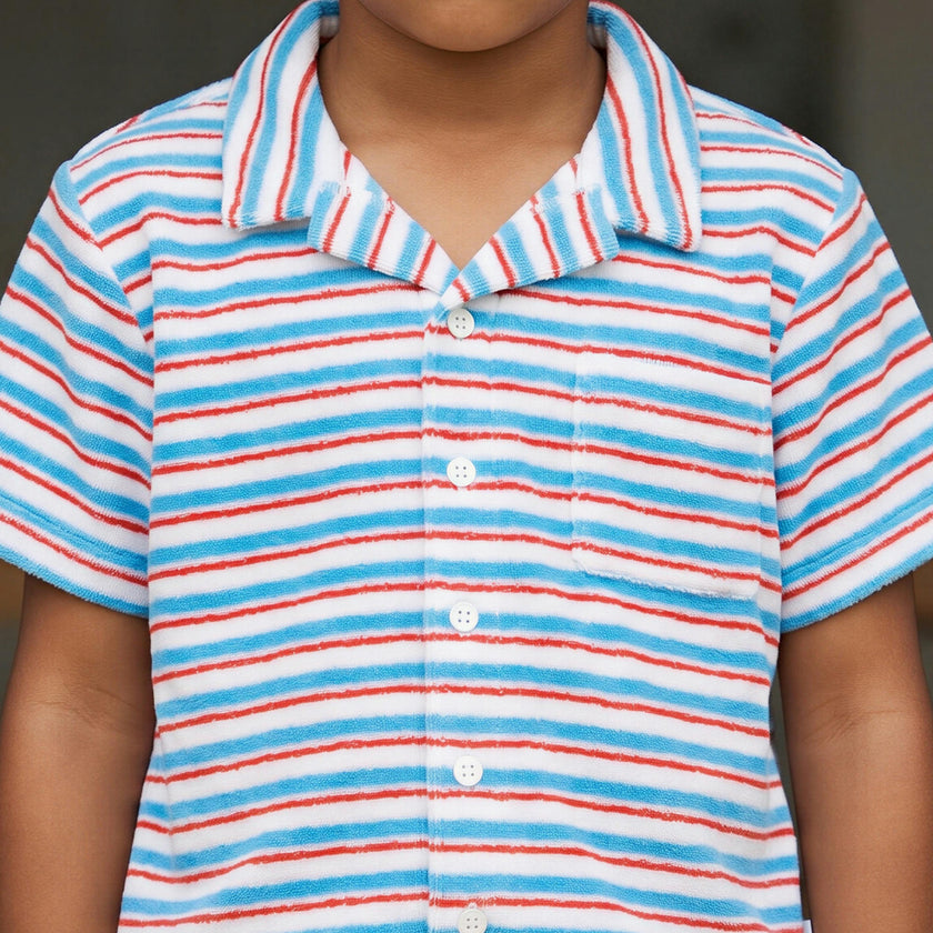 boys jetty stripe french terry button up