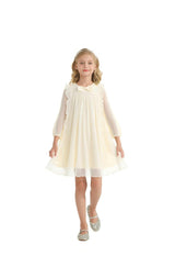 Cream Pleated Bow Dress