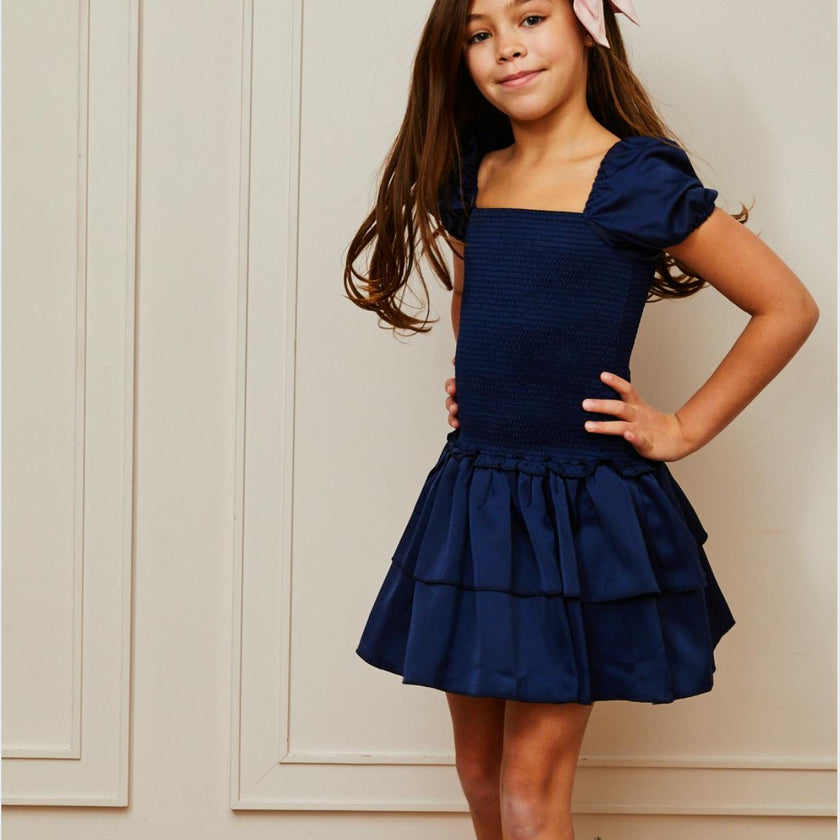 Lexi Cap Smocked Dress - Navy