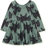 Bats Print Boat Neck Long Sleeve Ballet Skirt Dress, Multi