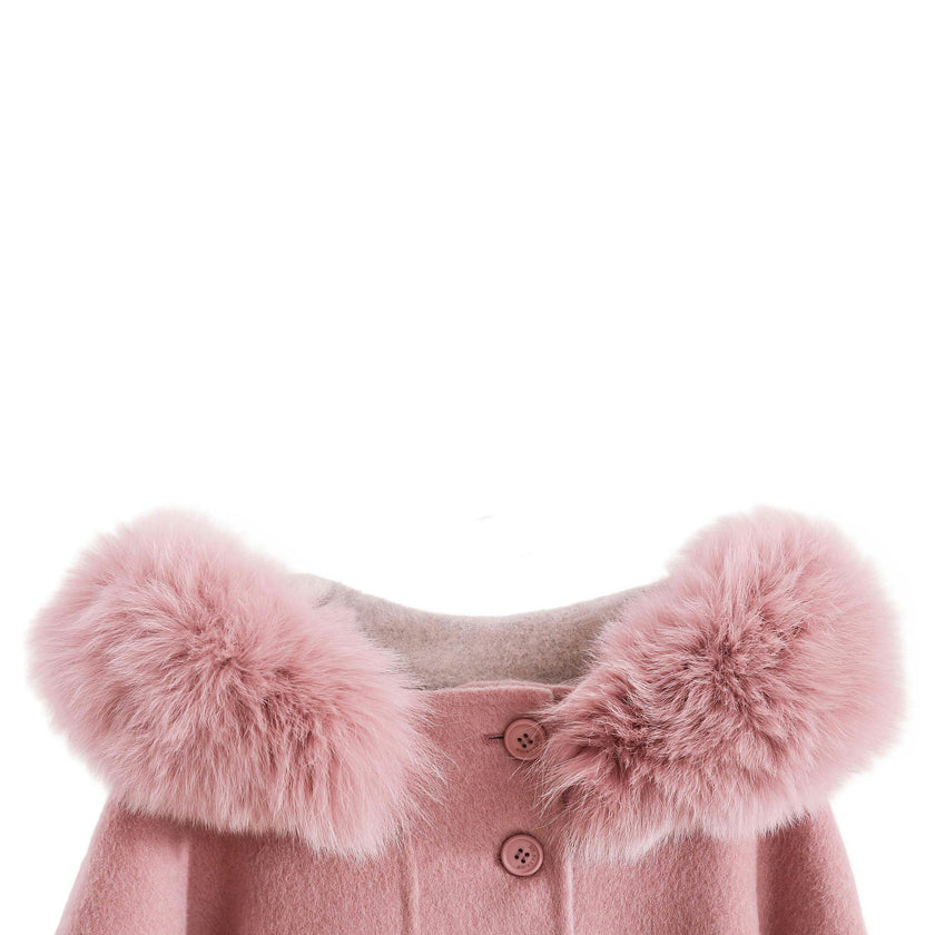 Pink Wool Coat with Faux Fur Hood