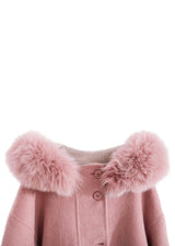 Pink Wool Coat with Faux Fur Hood