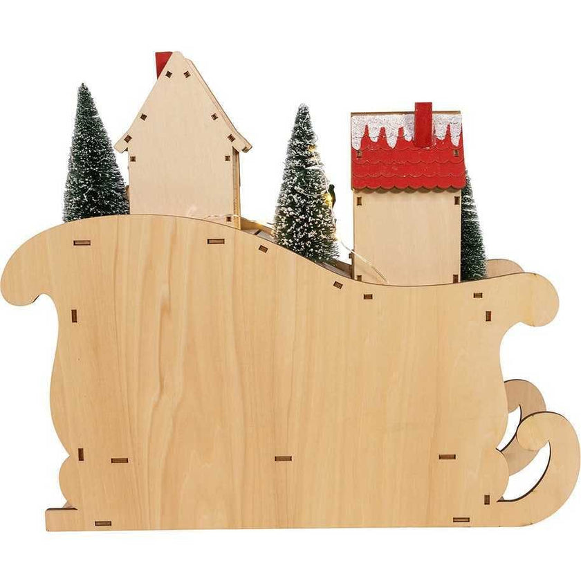 13.77-Inch Battery Operated LED Lighted Sleigh With Village Scene Table Piece