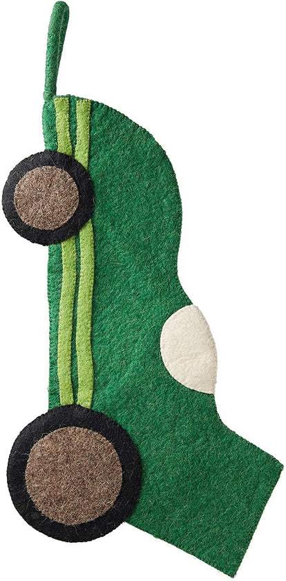 Kids Green Race Car Hand Felted Wool Christmas Stocking Arcadia Home