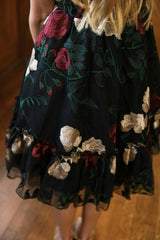 Mini Amora Dress in Obsidian Rose Embroidery
