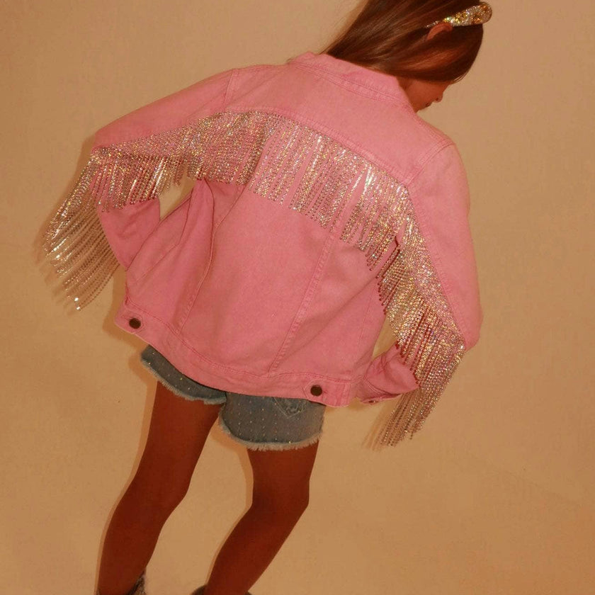 Pink Crystal Tassel Denim Jacket