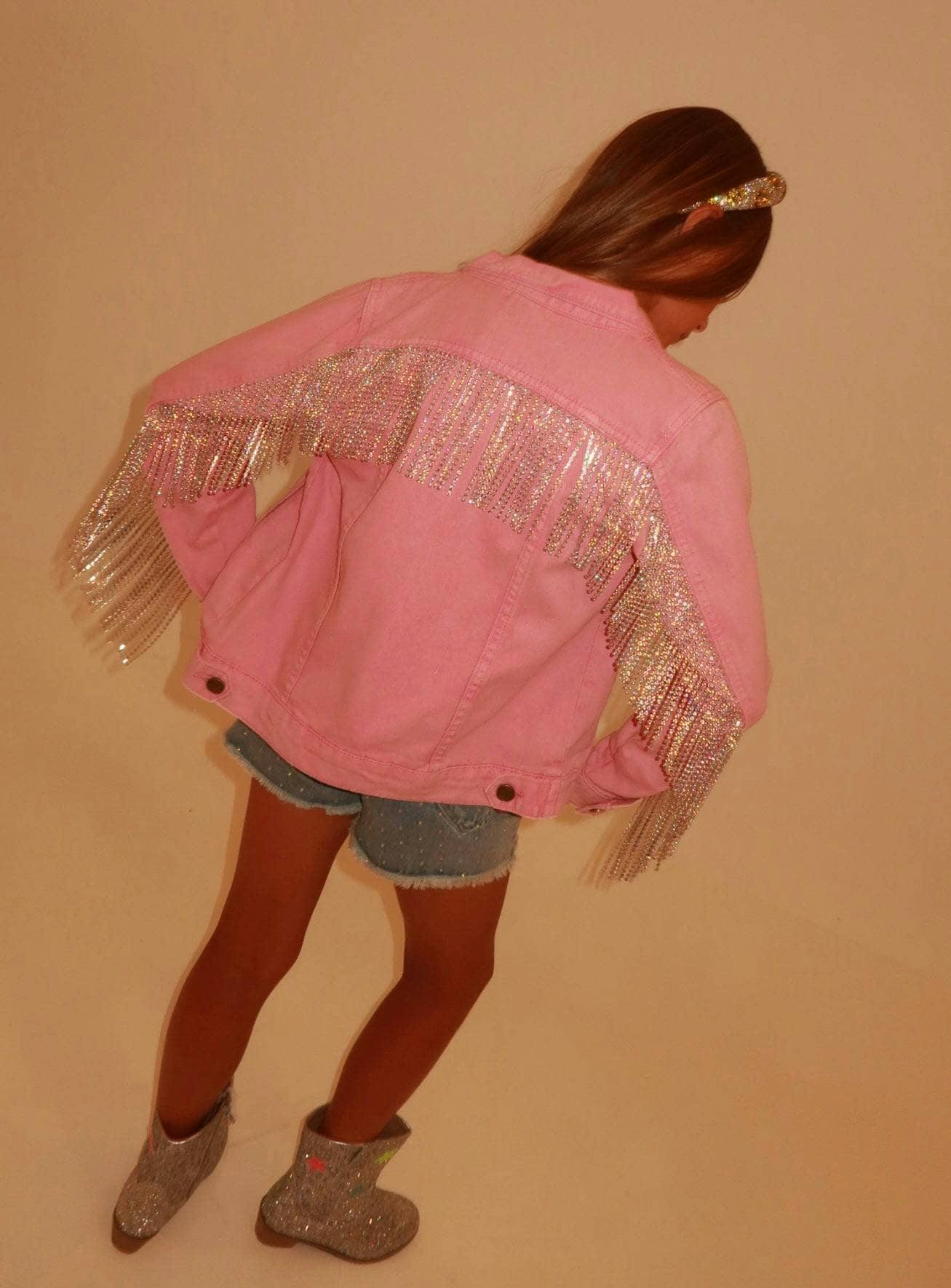 Pink Crystal Tassel Denim Jacket