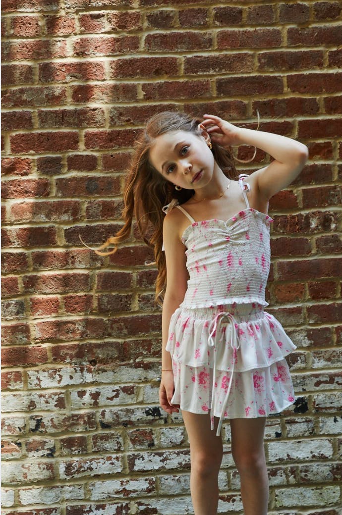 Georgia Vintage Romantic Rose Satin Smocked Top