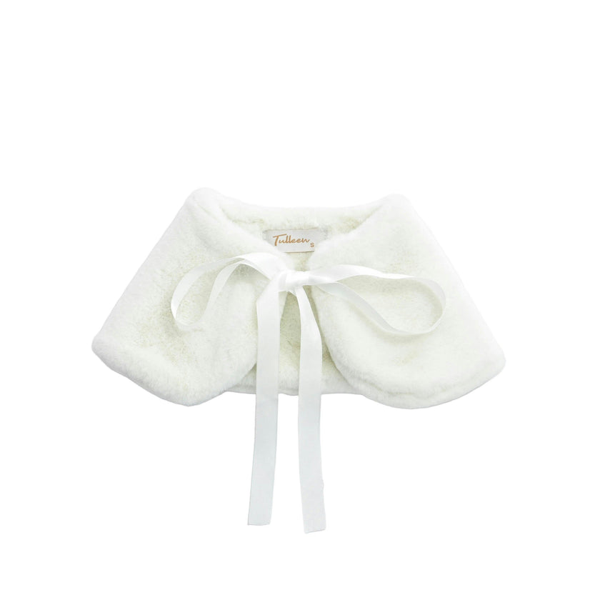 Ivory Ribbon-Tie Faux Fur Collar