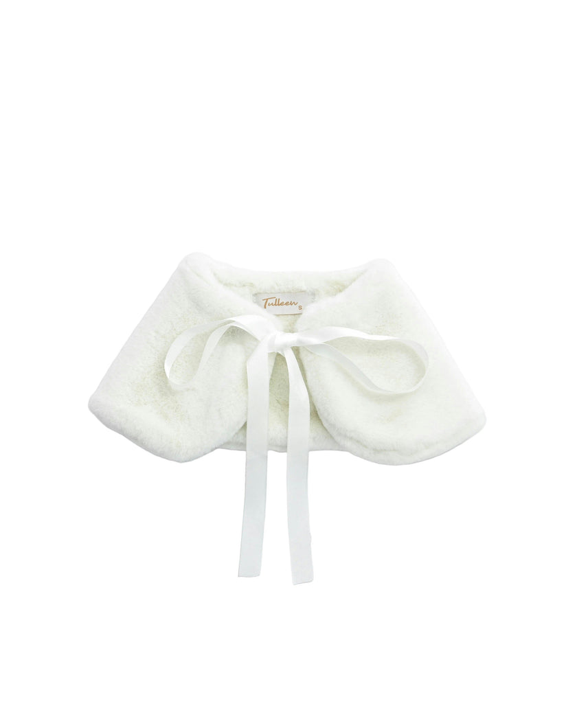 Ivory Ribbon-Tie Faux Fur Collar