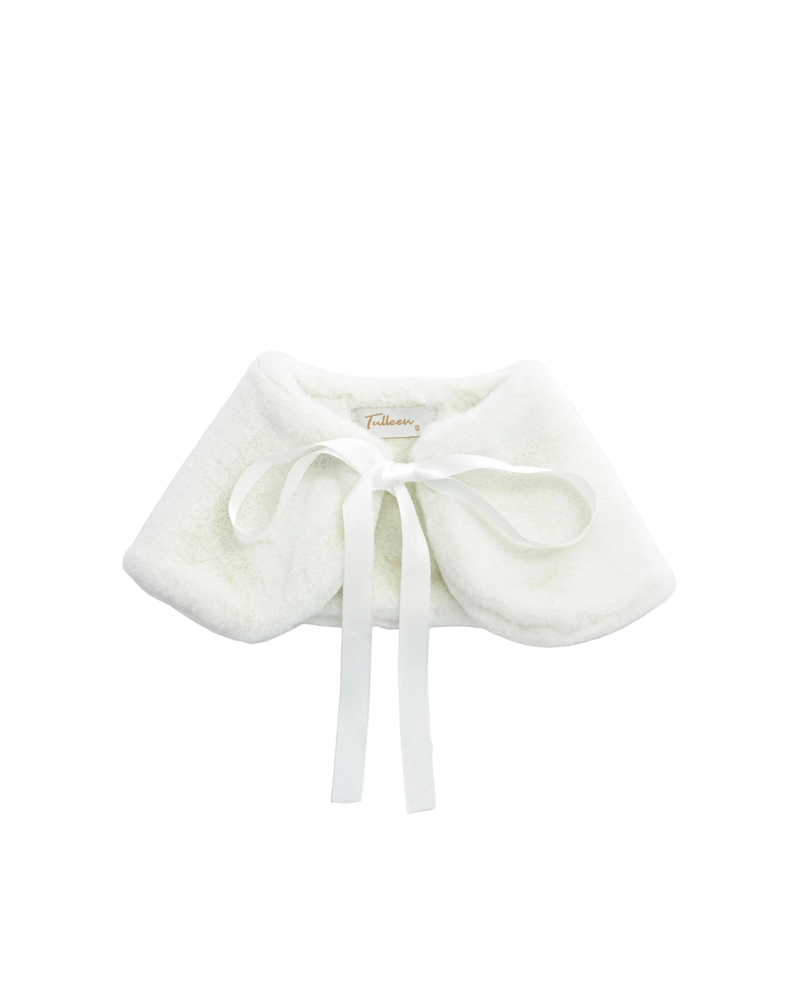 Ivory Ribbon-Tie Faux Fur Collar