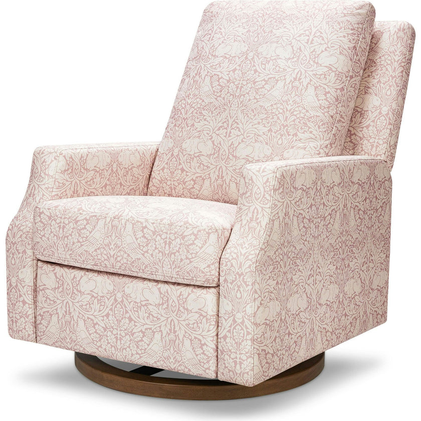 Morris & Co. x Namesake Crewe Recliner and Swivel Glider in Pure Brer Rabbit in Rose Performance Eco-Weave with Dark Wood Base