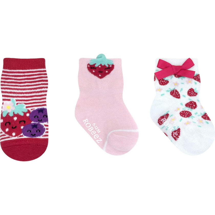 Berry Sweet Girl 3-Pack Baby Socks in Bright Pink