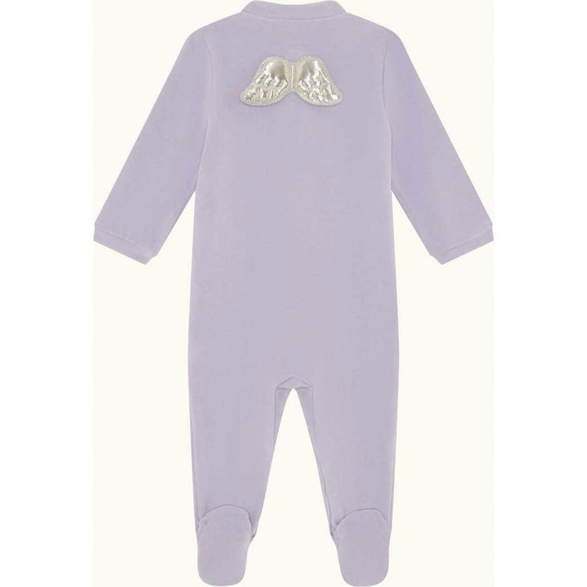 Velour Angel Wing Sleepsuit - Silver & Lilac