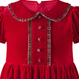 Red Velvet Tartan Trim Dress