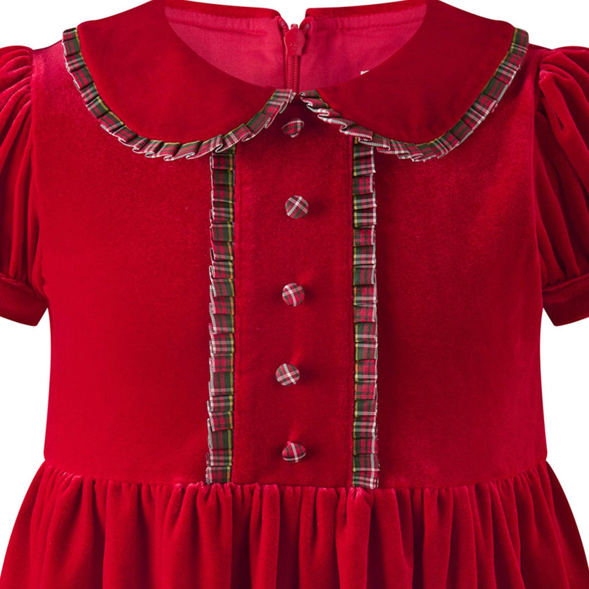 Red Velvet Tartan Trim Dress