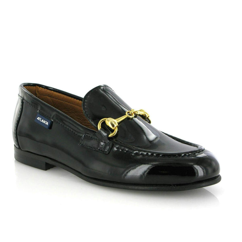 Patent Leather Teresa Buckle Loafers, Black