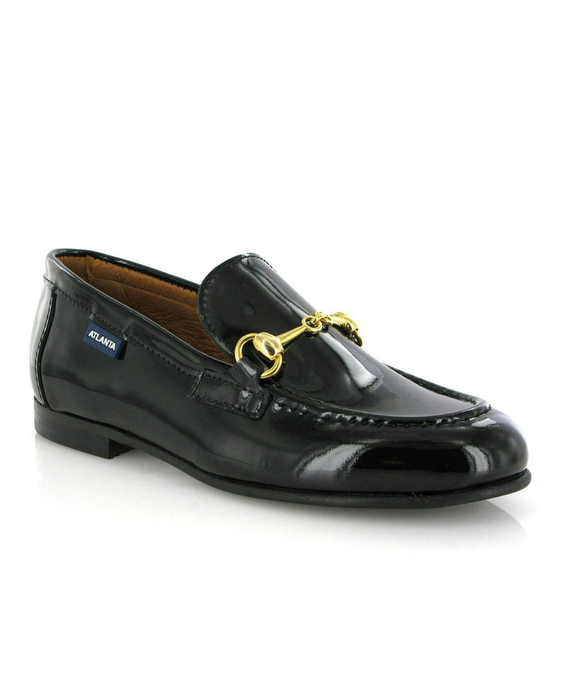 Patent Leather Teresa Buckle Loafers, Black