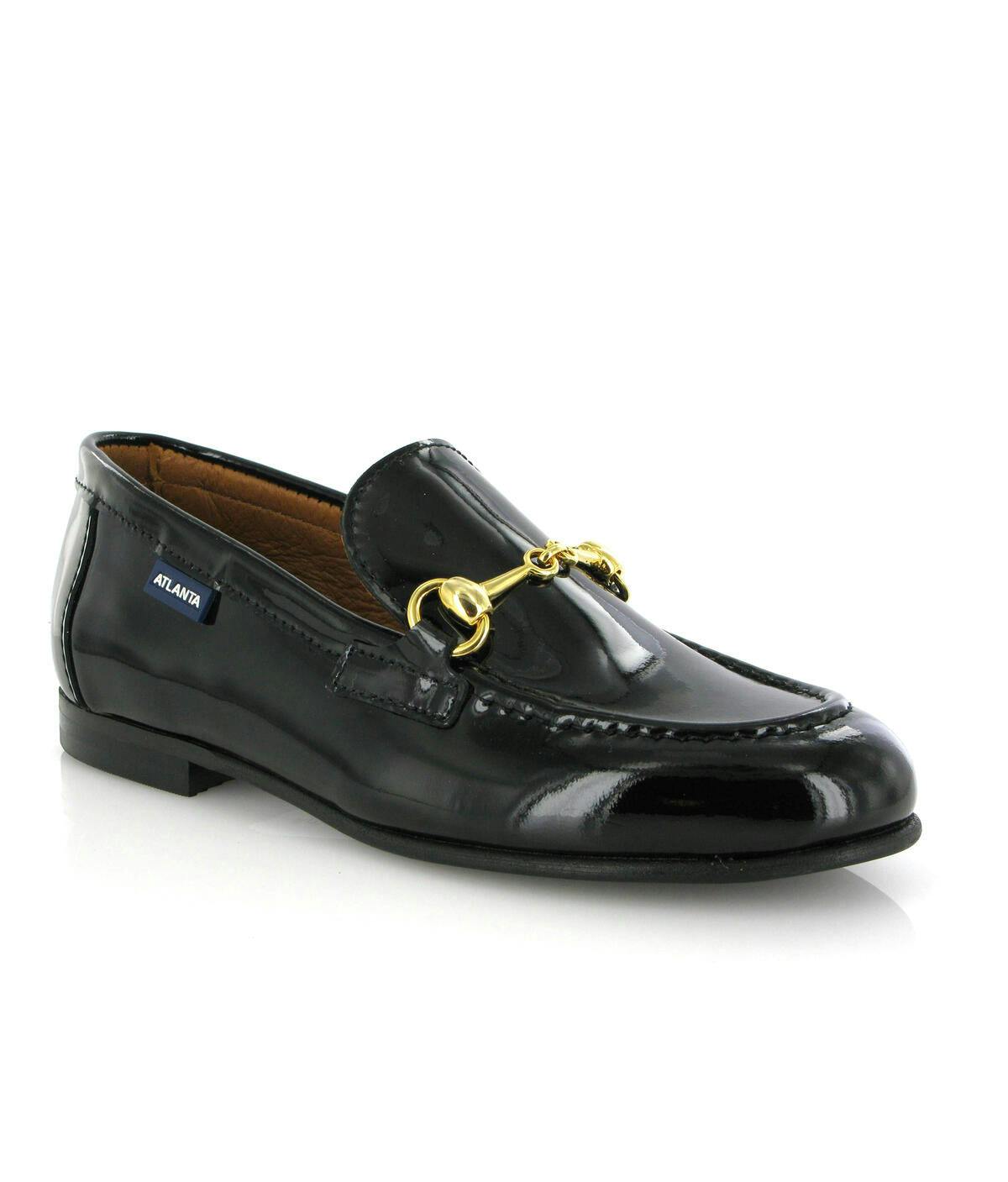 Patent Leather Teresa Buckle Loafers, Black