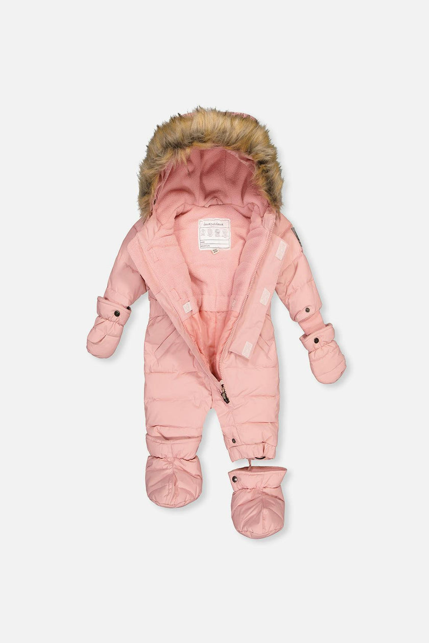 Baby Original One Piece Puffy Snowsuit With Removable Mittens And Boots Pale Dusty Pink