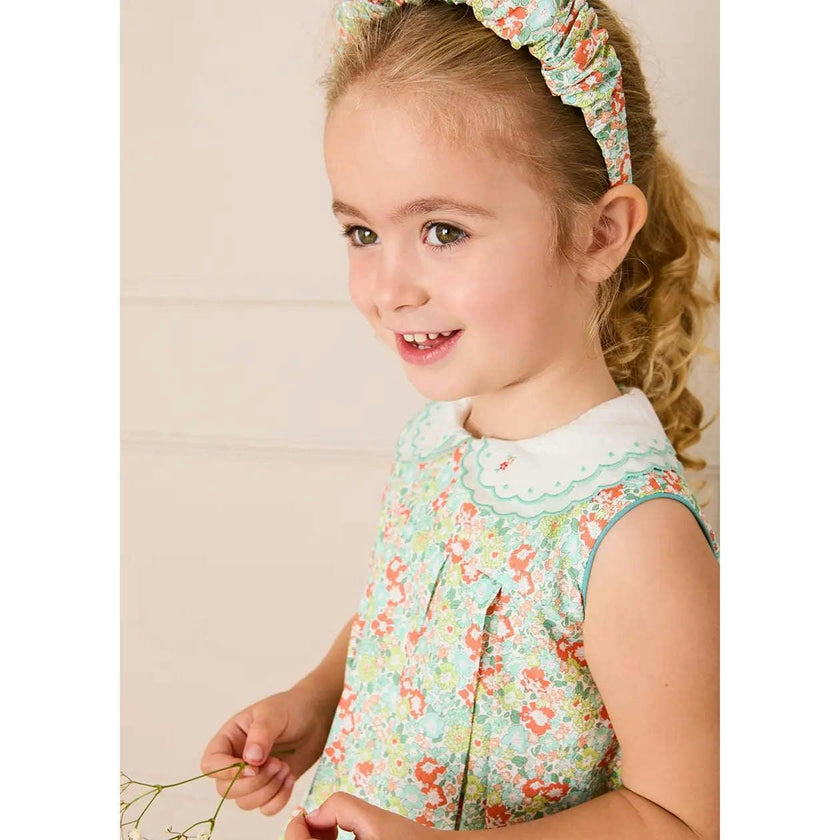 Mabel Floral Layered Scallop Collar Trapeze Dress in Green (12mths- 10yrs)