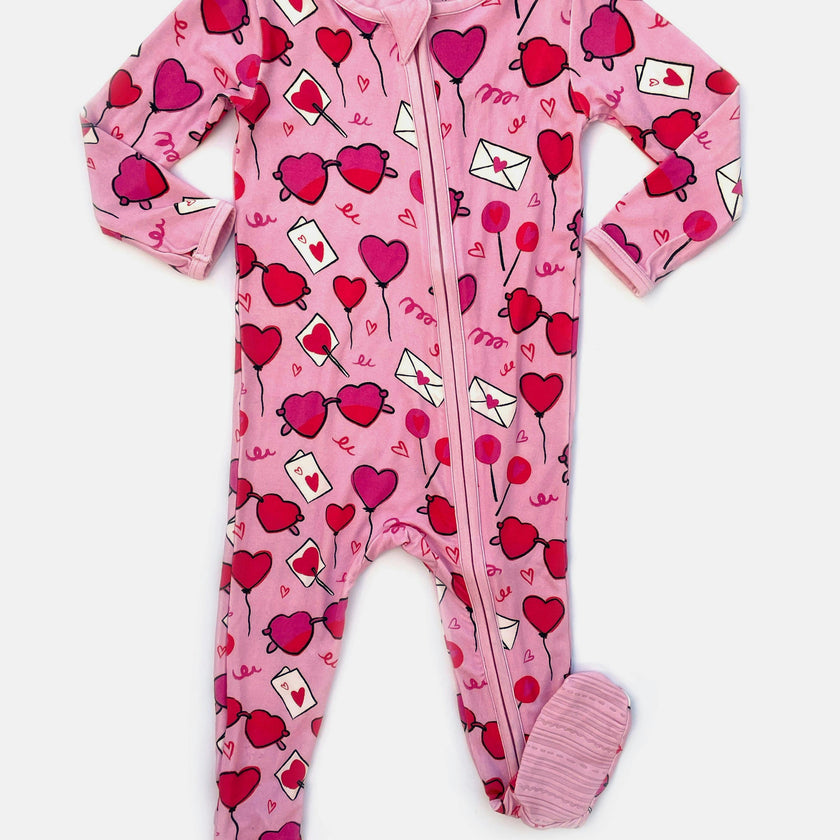Soft & Stretchy Zipper Footie - Heart Party