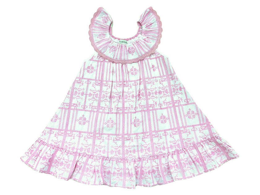 Pink Geometric Embroidery Harper Dress