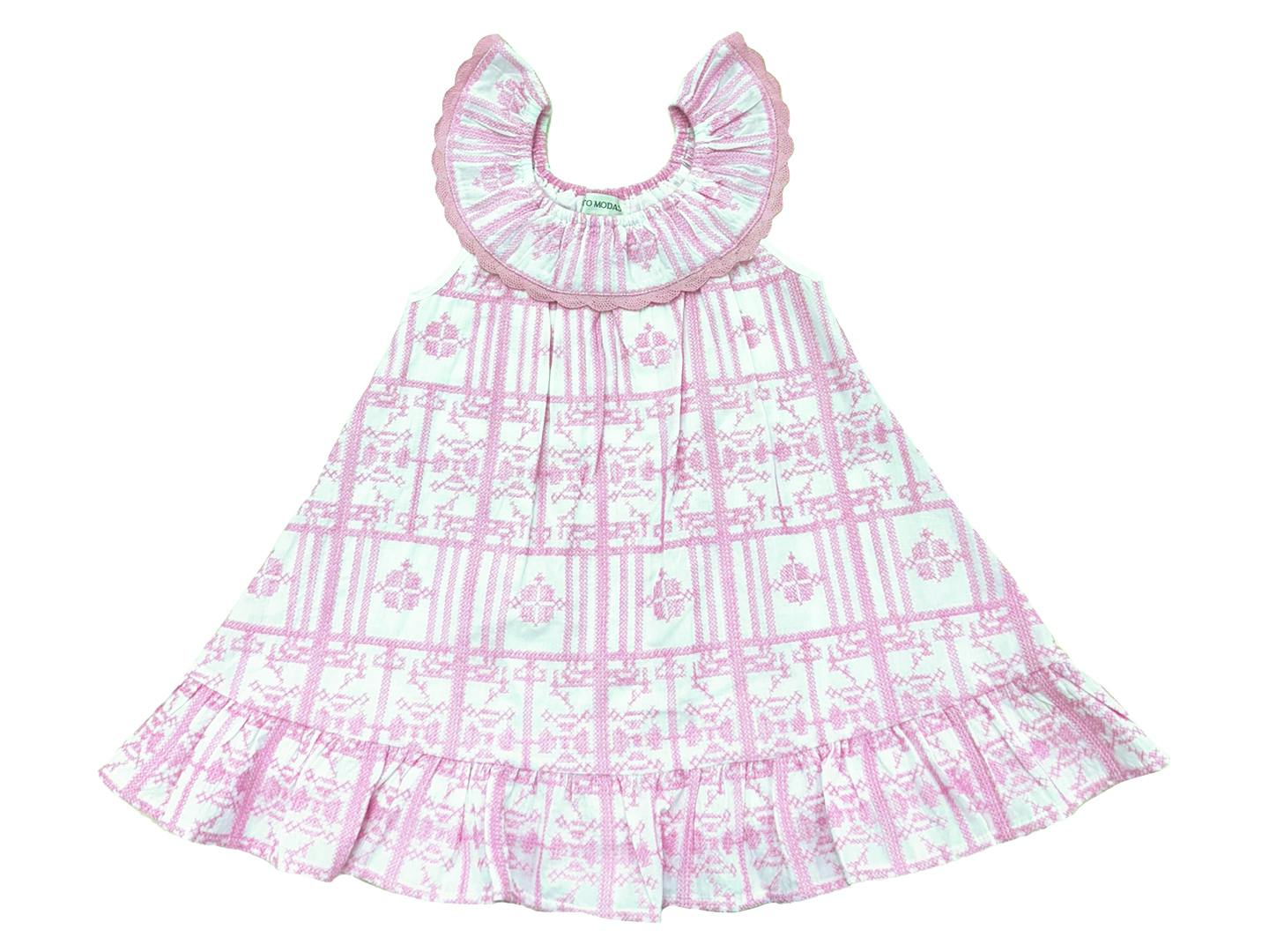 Pink Geometric Embroidery Harper Dress