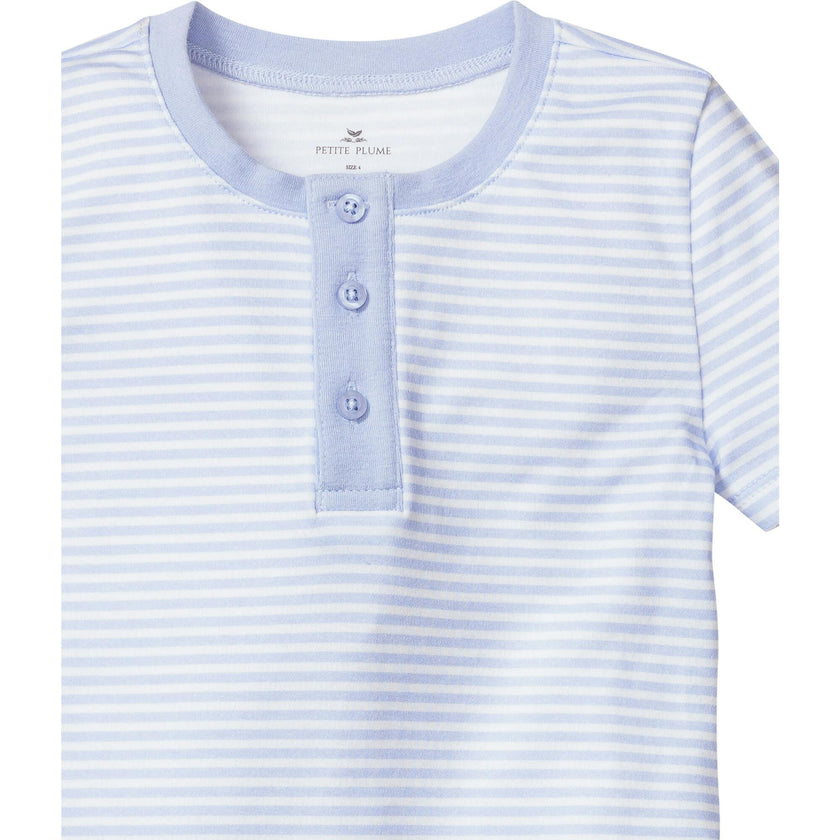 Kid's Pima Snug Fit Pajama Short Set in Blue Stripes
