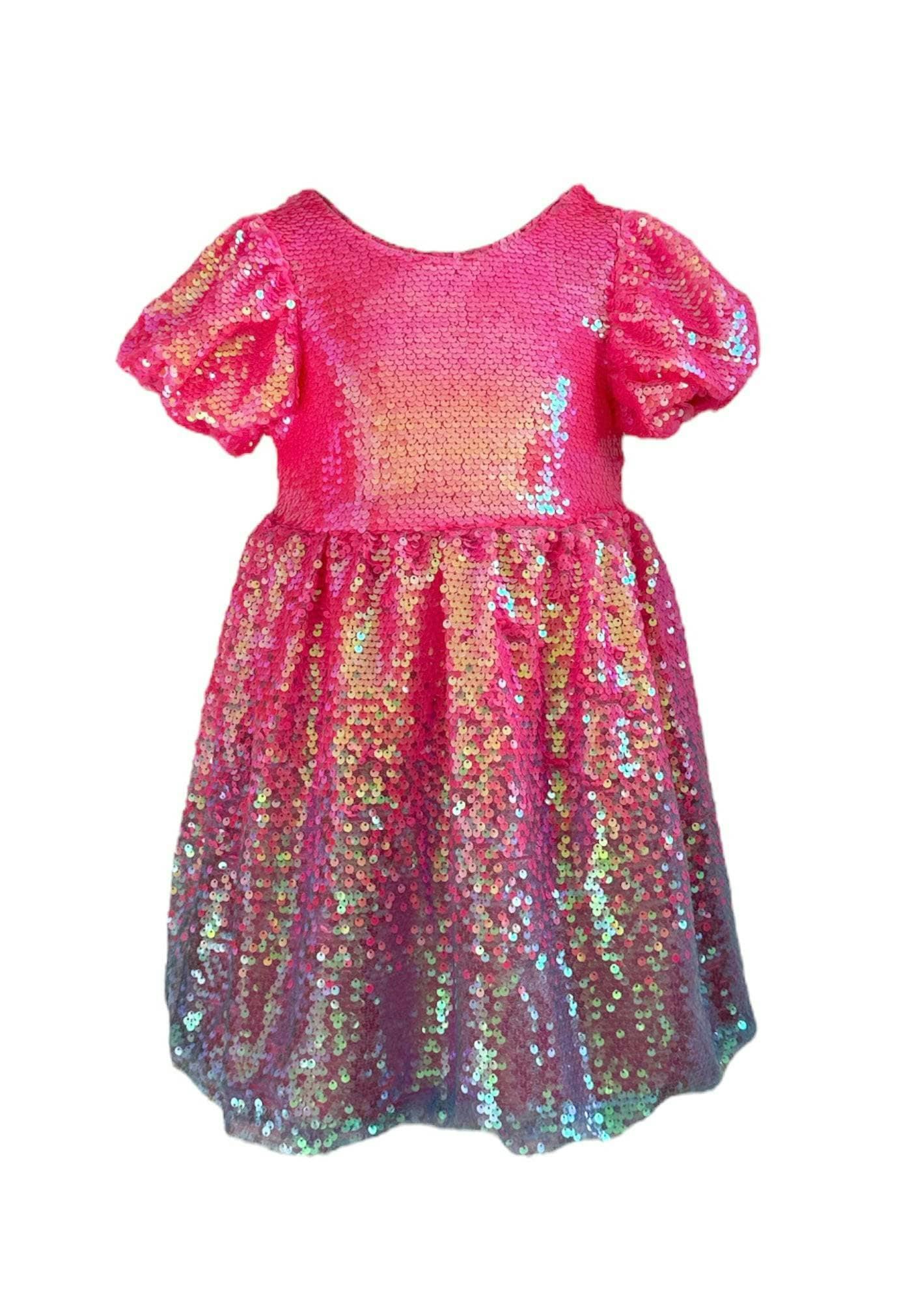 Bubble Gum Short Puff Sleeve Shimmer Sequin Dress