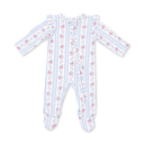 Anna Floral Stripe - 2 Way Ruffle Sleeve Zipper Footie