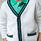 Organic Long Sleeve Tipped Cardigan Sweater, White