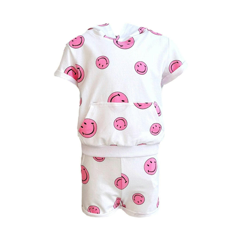 Emoji Print 2-Piece Hooded Tee & Short Set