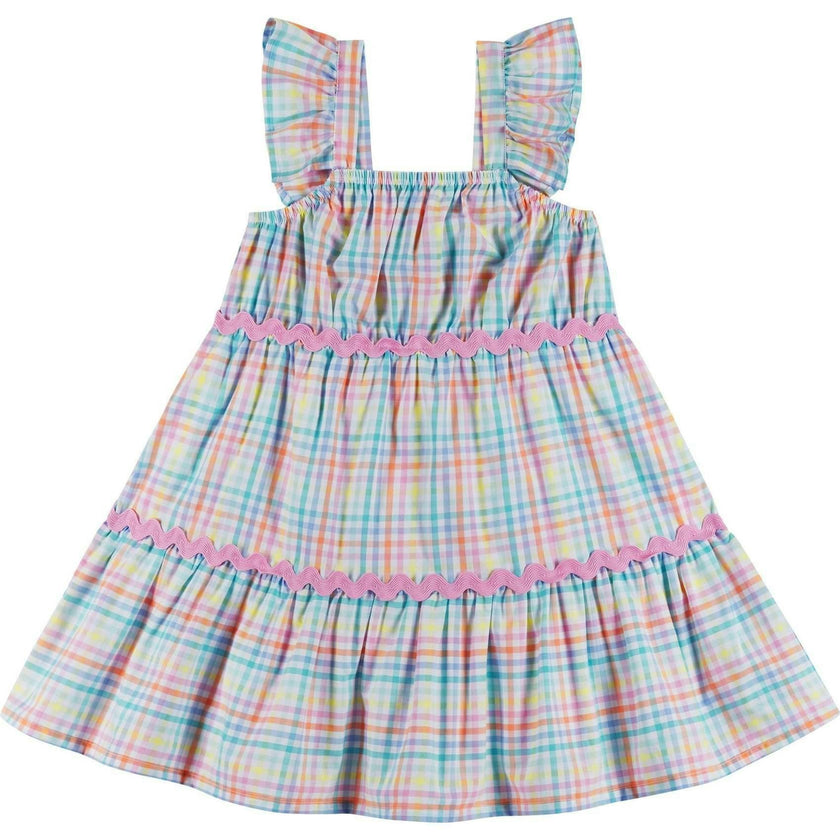 Girls Tiered Dress | Pastel Plaid