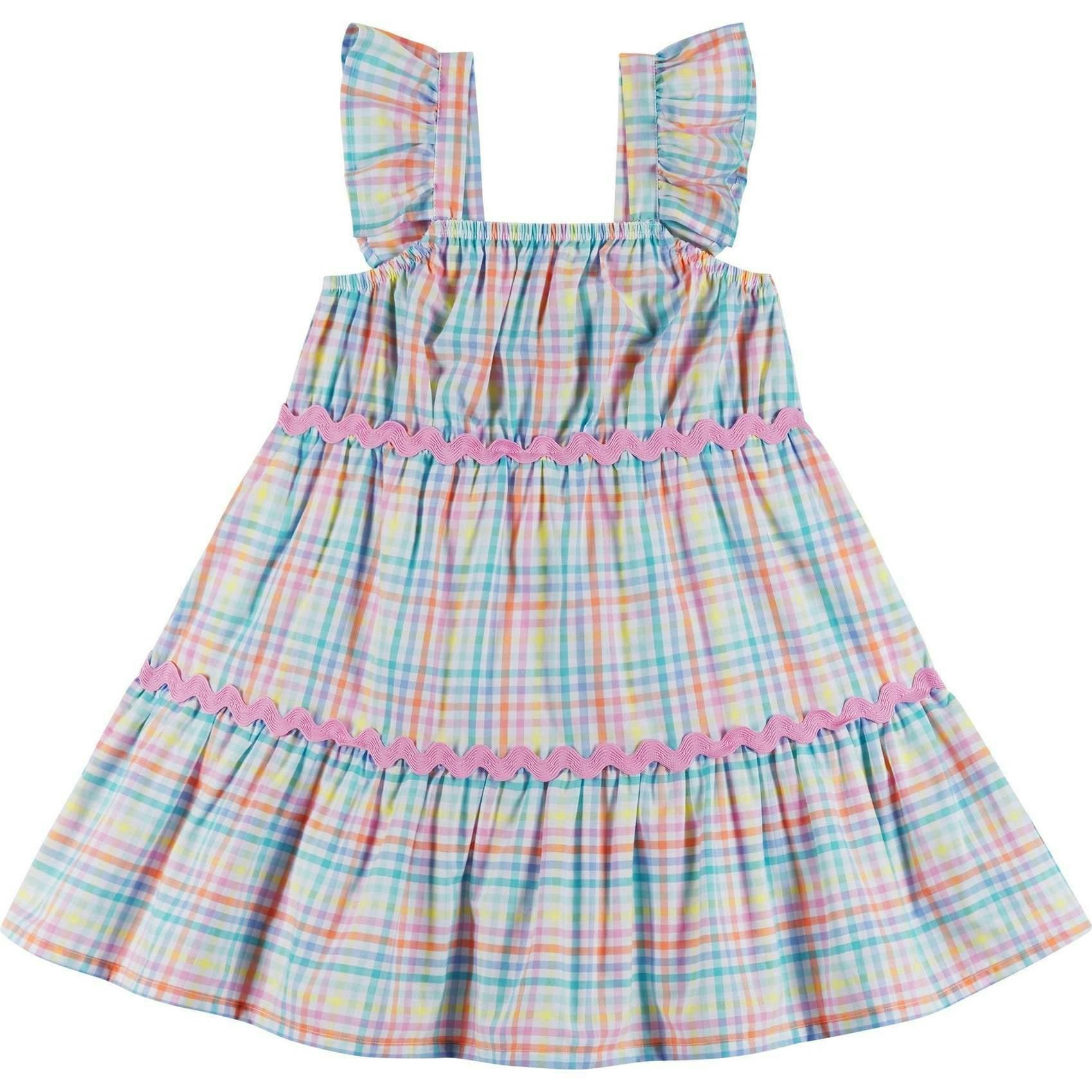 Girls Tiered Dress | Pastel Plaid