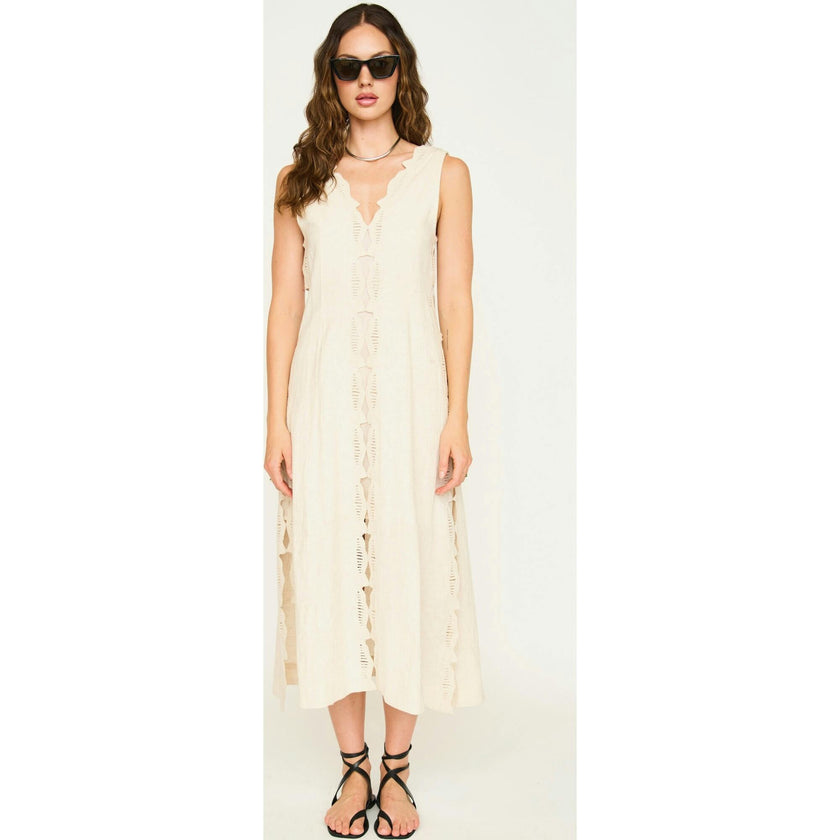 Barcelona Dress in Oat Marine Eyelet