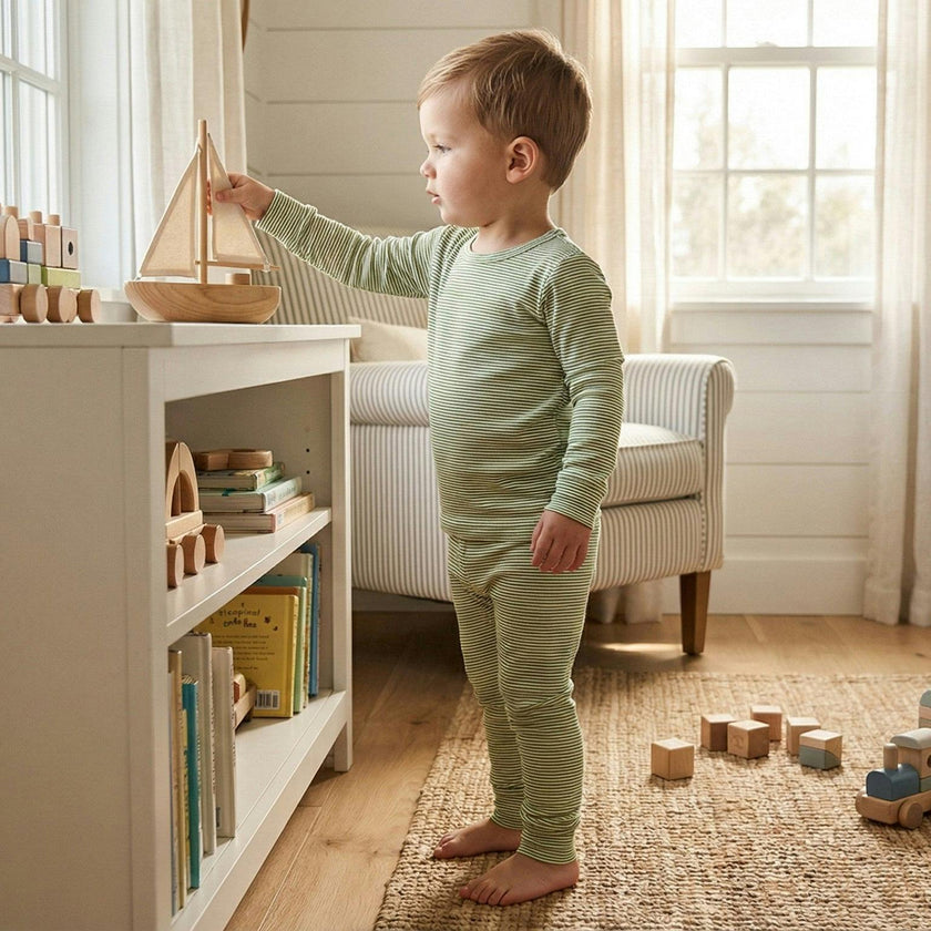 Evergreen Stripe Bamboo Kids Pajama Set