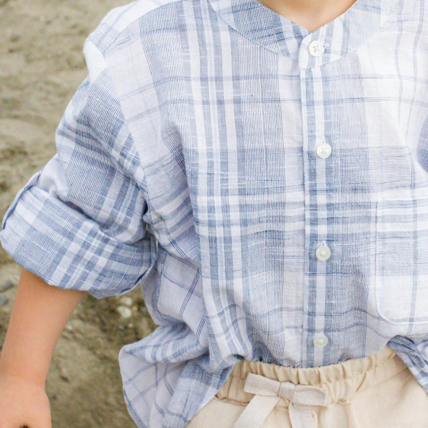 James Mandarin Collar Long Sleeve Check Shirt