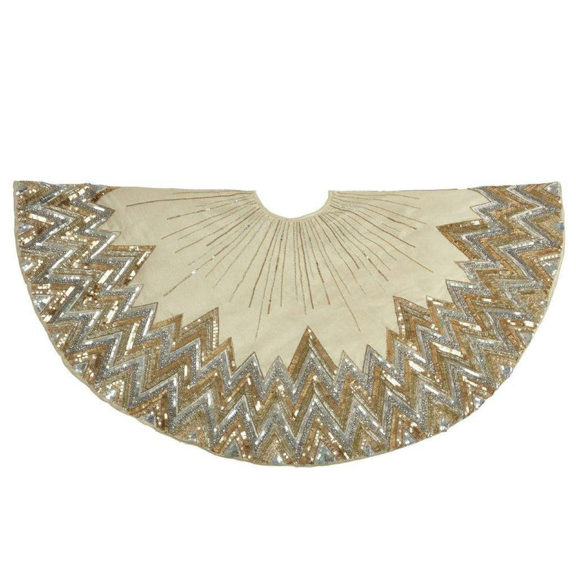 Hand Beaded Metallic Starburst French Vanilla Silk Christmas Tree Skirt 60"/72"