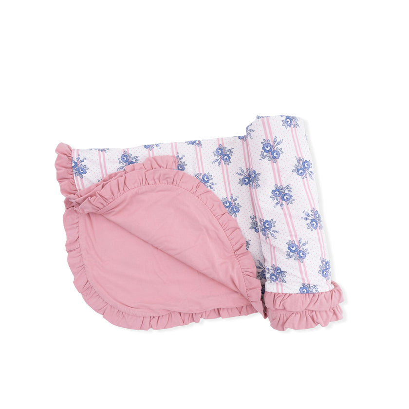 Stripe Dot Roses - Ruffle Blanket