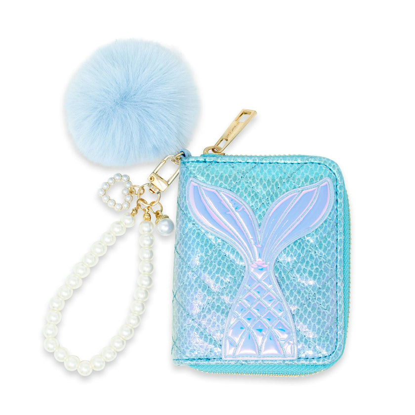 Mermaid Tail  Wallet with Pom-Pom & Pearl Strap