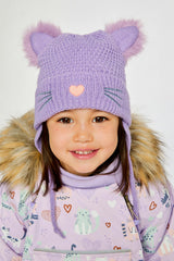 Winter Knit Hat With Ears Violet