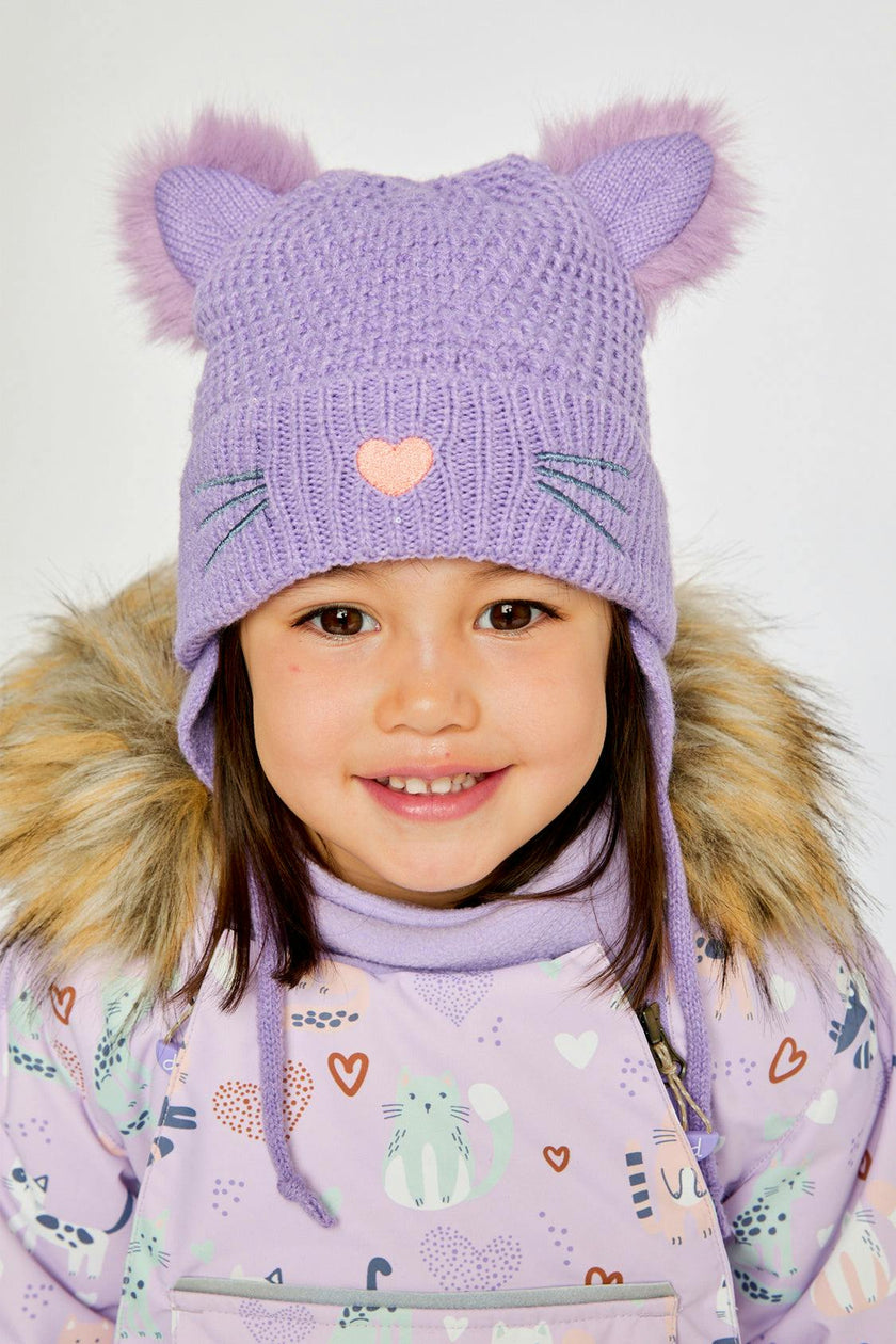 Winter Knit Hat With Ears Violet
