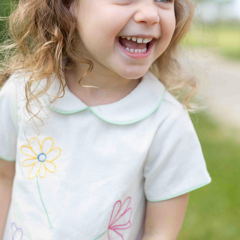 Linen Look Dress With Embroidered Flowers