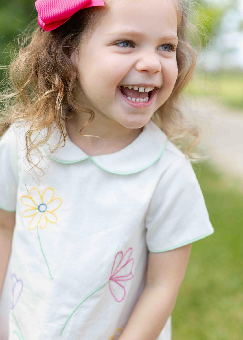 Linen Look Dress With Embroidered Flowers