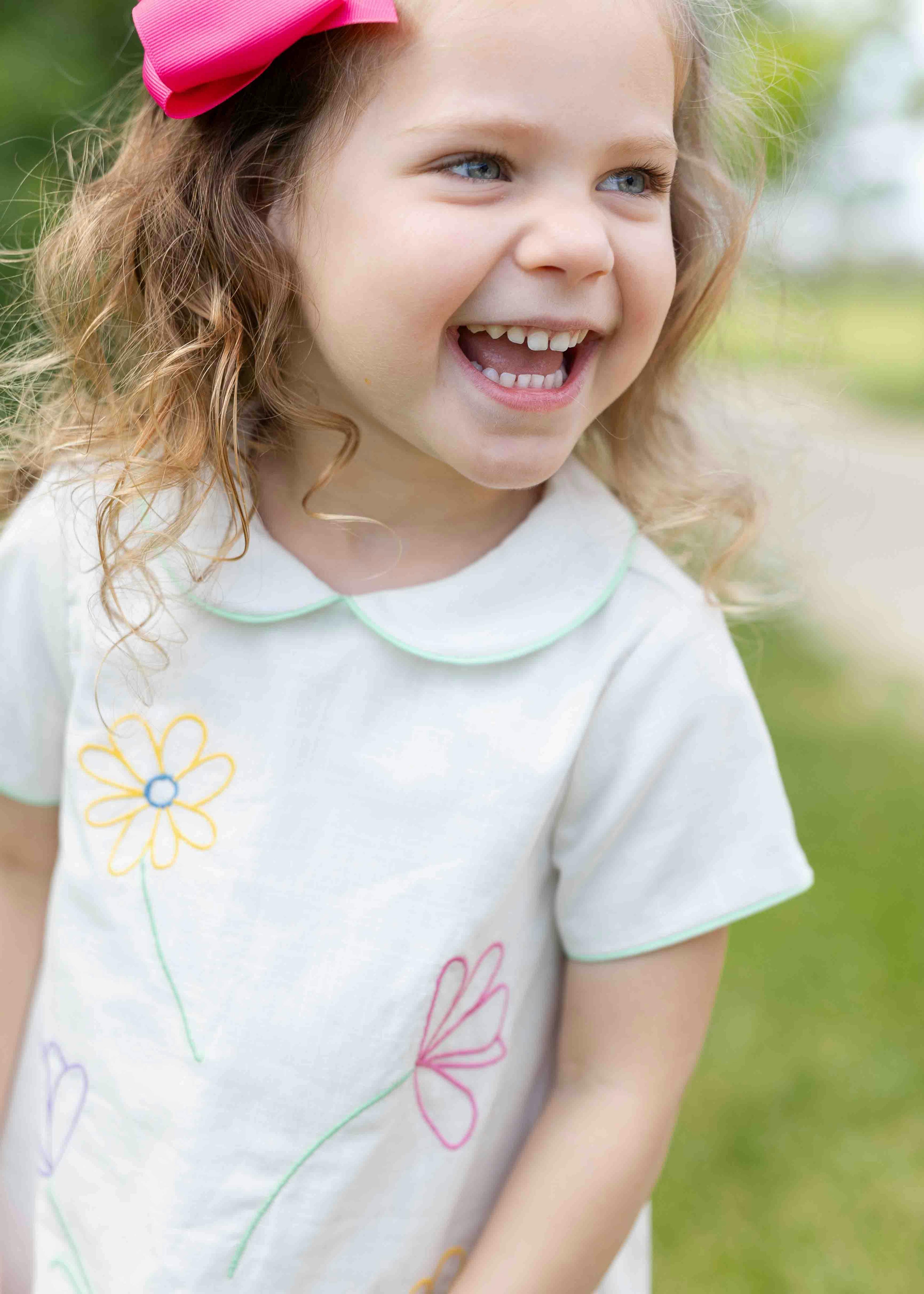Linen Look Dress With Embroidered Flowers