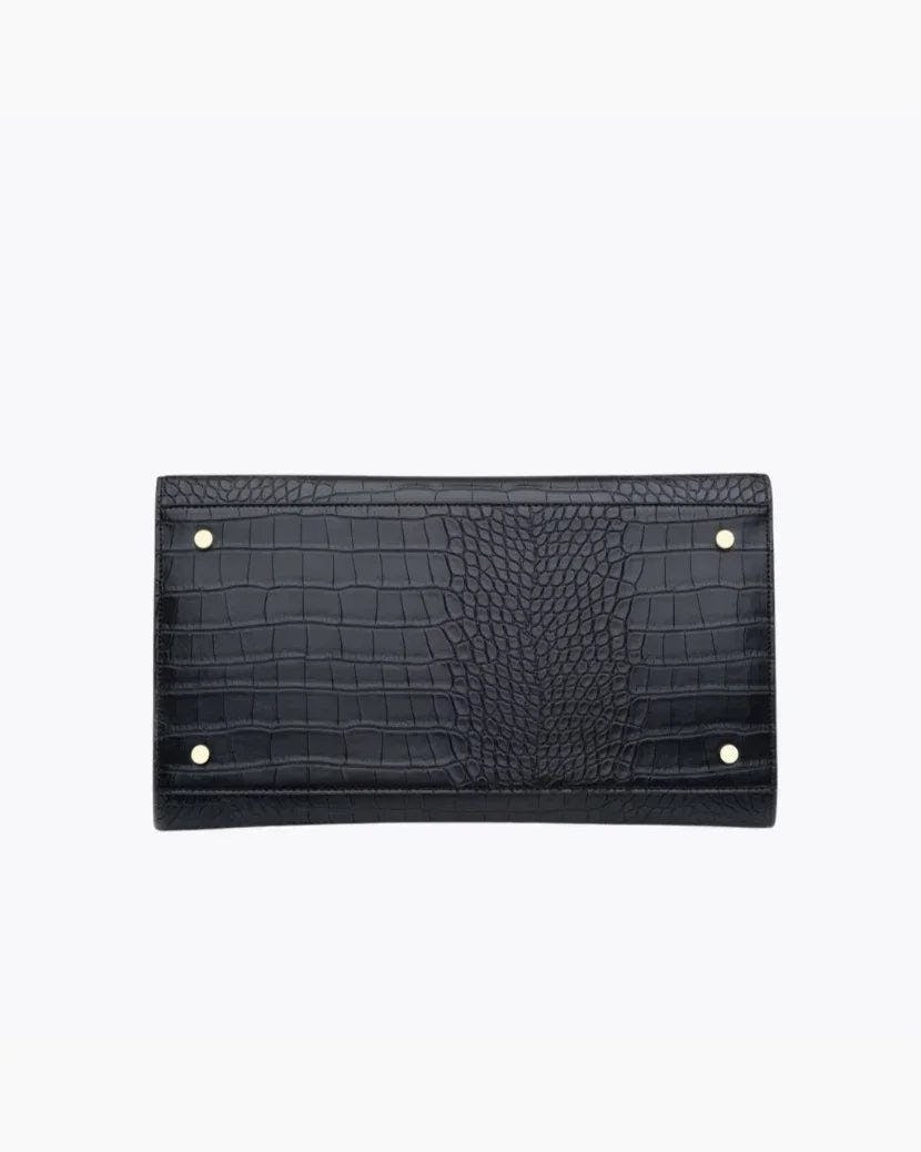 Large, Insulated, Chic Lunchbox, Black Croc