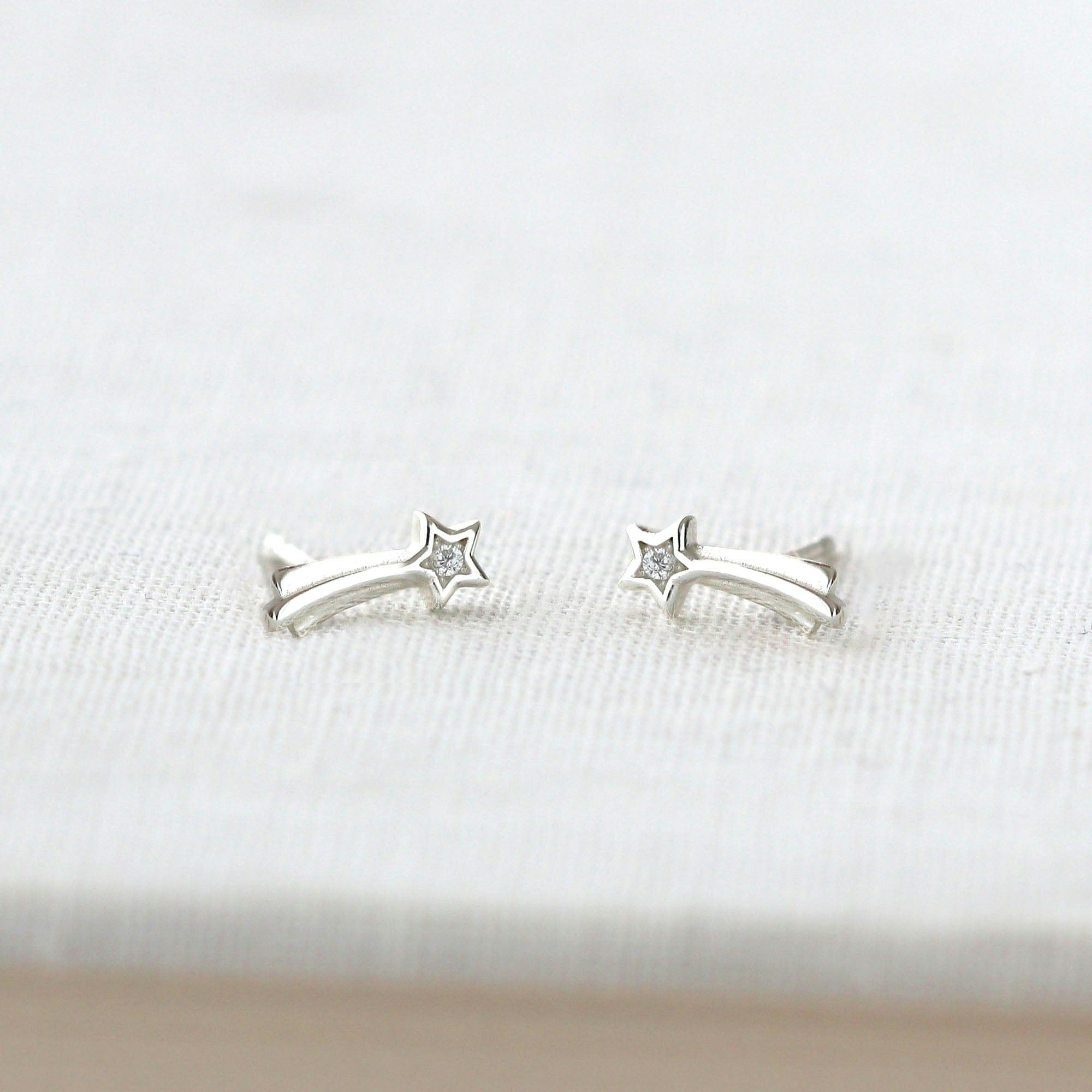 Shooting Star with Crystals Stud Earrings
